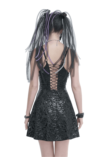 Punk V-Neck Dress With Lace-Up Back And Sexy Hollow Out